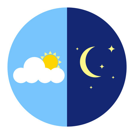 Day night, round day and night icon, meteorological icon. Vector, designer illustration. Vector.のイラスト素材