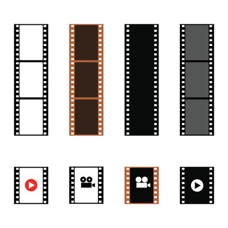 Film strip, set of vintage film strips isolated on white background. Film production. Vector, designer illustration.のイラスト素材