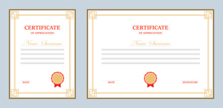 Certificate, diploma, horizontal and vertical certificate icon isolated on gray background. Background image, vector illustration, postcard, banner. Vector.のイラスト素材