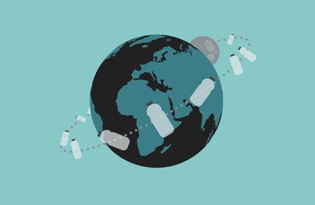 The Plastic Bottles and Moon in Earths Orbitのイラスト素材