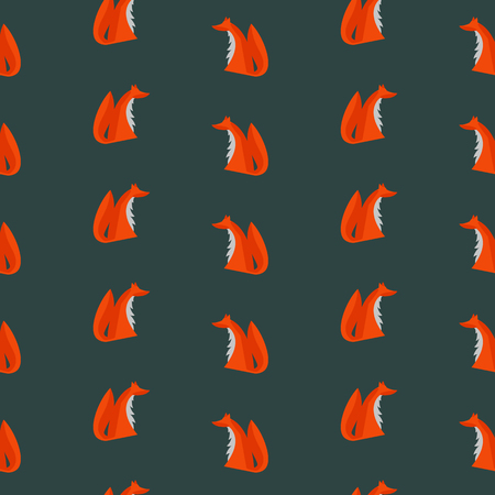 Seamless Pattern for Wrapping Paper or Textile Print with Cute Orange Foxes on Dark Green Backgroundのイラスト素材