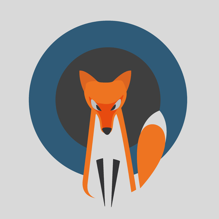 A Vector Illustration of an animal Fox Design on a Gray Background with Blue and Dark Gray Rounds. Fox is on Special Layer.のイラスト素材
