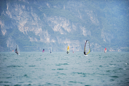 Group of windsurfers on north of the lake Garda.のeditorial素材