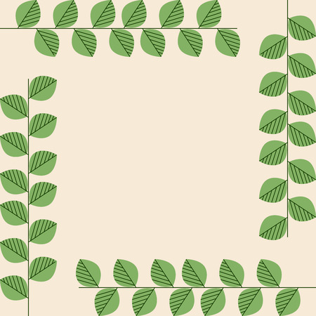 Square Card with Four Branches on the Sides. Plant, Herbal, Tea Branches. Vector Illustration.のイラスト素材