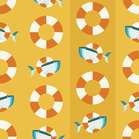 Seamless Pattern with Cute Whales in Floating Rings. Summer Mood.のイラスト素材
