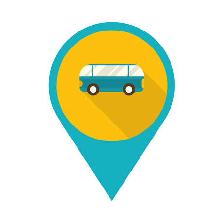Vector Illustration. Flat Design Map Marker with Bus.のイラスト素材