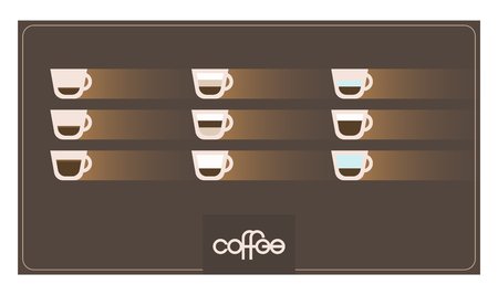 Infographic with coffee types. Recipes or proportions. Coffee menu. Vector illustration.のイラスト素材