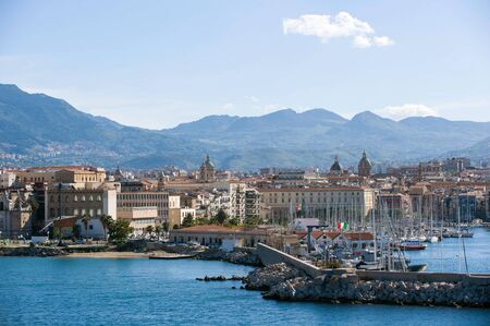Sicily, Palermo, May 2018. City of Palermo, a view from sea.の写真素材