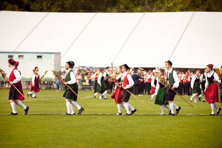 Germany, Niederstetten, Baden Wurttemberg. September 2019. Traditional autumnal Harvest Fest. Young...