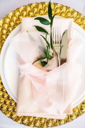 decor plate with appliances on tableの写真素材