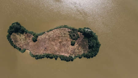 an island in a reservoirの写真素材