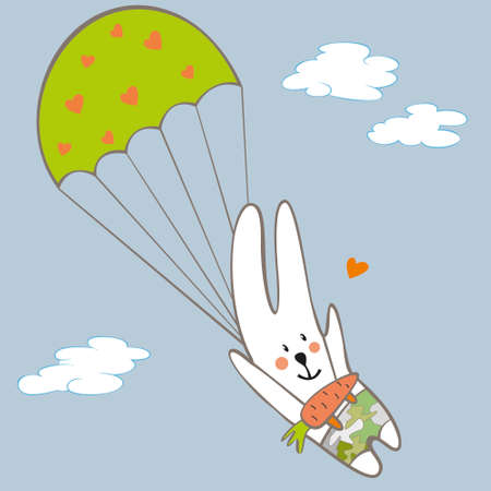 Hare parachutist in camouflage shorts against the skyのイラスト素材