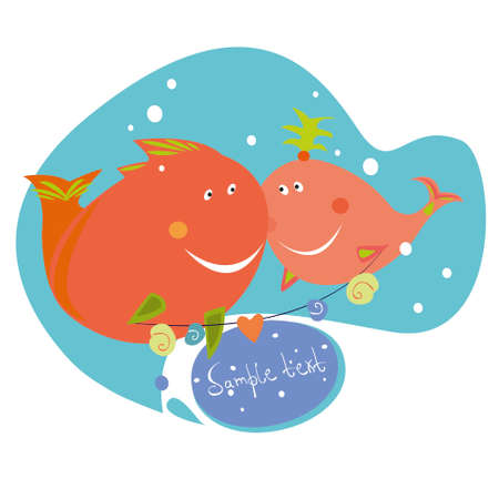 Two funny fishes and text frameのイラスト素材