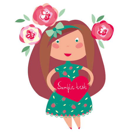 Cute little girl  holding a flowersのイラスト素材