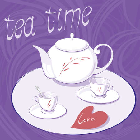 Tea time! Afternoon tea with a white teapot and two cupsのイラスト素材