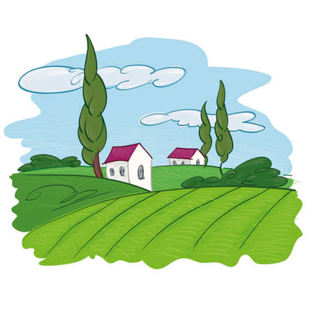 Summer Landscape, farming and blue sky, only one layerのイラスト素材