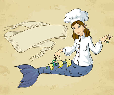Vector cartoon of a mermaid chefのイラスト素材
