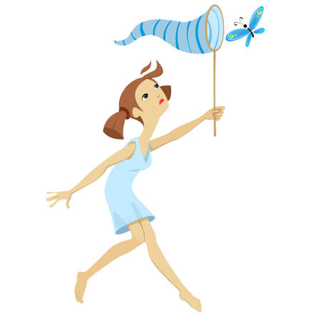 girl trying to catch a butterflyのイラスト素材