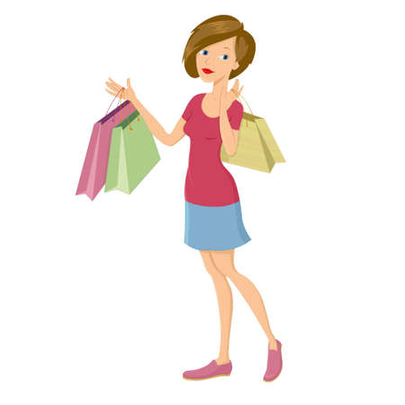 beautiful girl with shopping bagsのイラスト素材