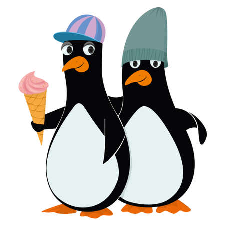 Vector Penguins and ice creamのイラスト素材