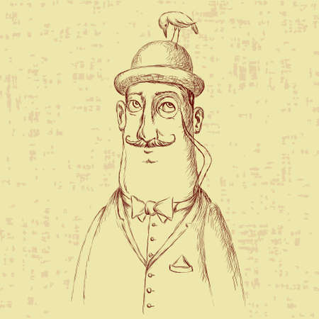 gentleman and a birdie on the bowlerのイラスト素材