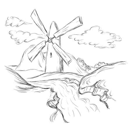 Hand drawn illustration of a millのイラスト素材