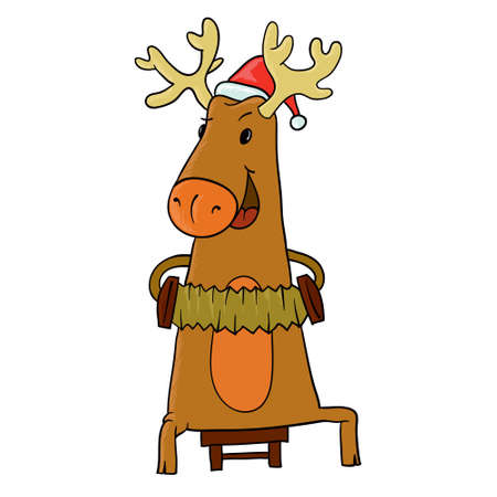 reindeer with accordion on white background for Christmasのイラスト素材