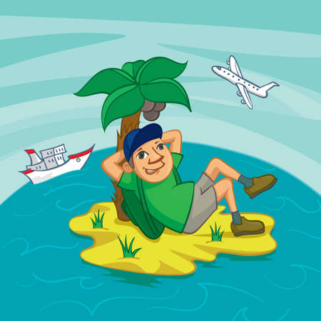 tourist lying under a palm treeのイラスト素材