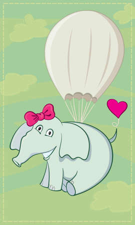 Illustration of a happy cartoon elephant parachutistのイラスト素材