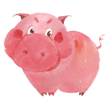 Illustration of watercolor pig cartoonのイラスト素材