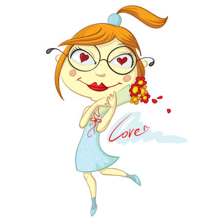 girl with a bouquet of flowerのイラスト素材