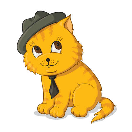 cat in tie and hatのイラスト素材