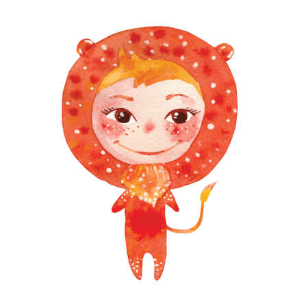 child dressed as a lion drawing by watercolor, vectorのイラスト素材