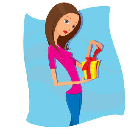 Illustration of a girl holding a giftのイラスト素材