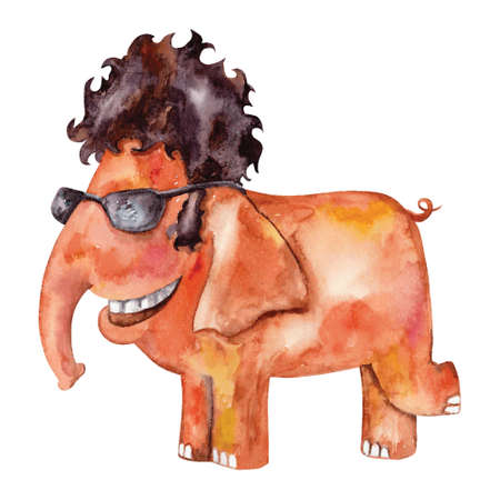 watercolor painting of elephant in sunglassesのイラスト素材