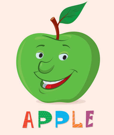 smiling green apple cartoon characterのイラスト素材