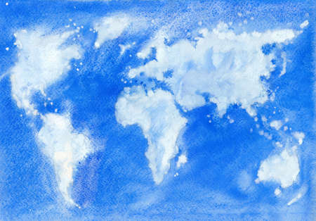 watercolor hand drawn Illustration of world mapの写真素材
