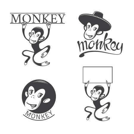 Monkey set of graphic element, emblem, logoのイラスト素材