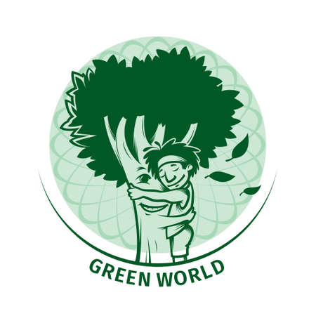 Environmentally friendly tree hugging manのイラスト素材