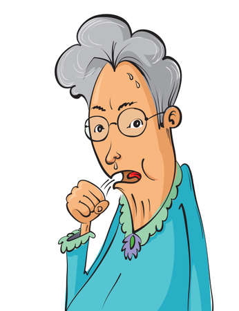 Cartoon elderly woman coughing, vector illustrationのイラスト素材