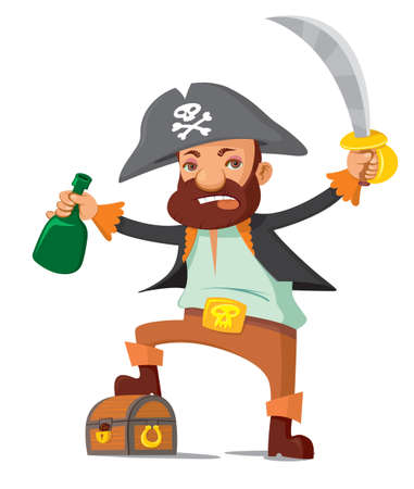 Cartoon pirate with his treasure chestのイラスト素材
