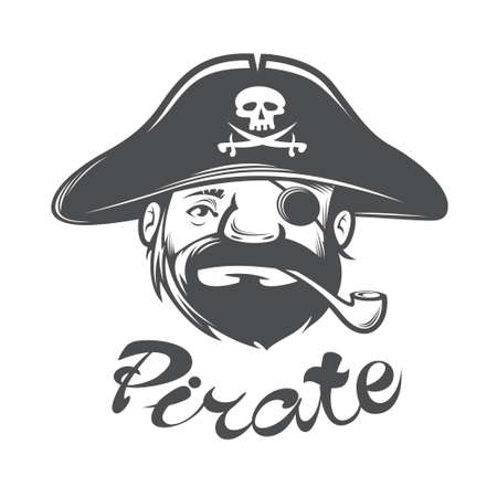 Pirate head with pirate hat and pipe, vector illustrationのイラスト素材