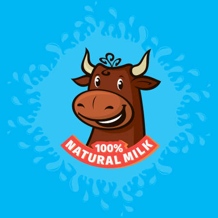 Fresh natural milk design template with smiling cow headのイラスト素材