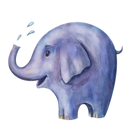 Hand drawing watercolor illustration of blue elephant