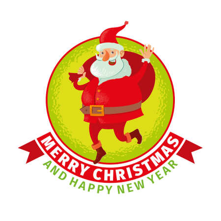 Santa Claus with a big bag, Christmas emblemのイラスト素材