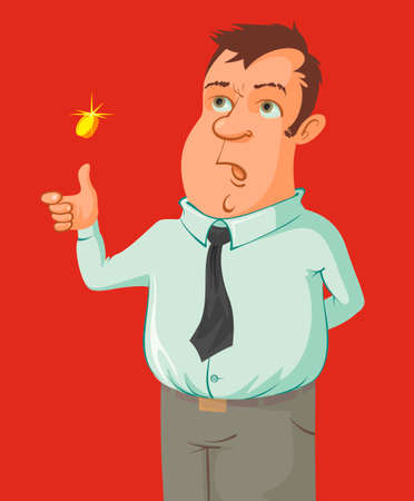 man wants to take a decision and flipping a coinのイラスト素材