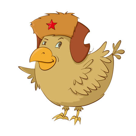 smiling bird in a fur hat with earflapsのイラスト素材