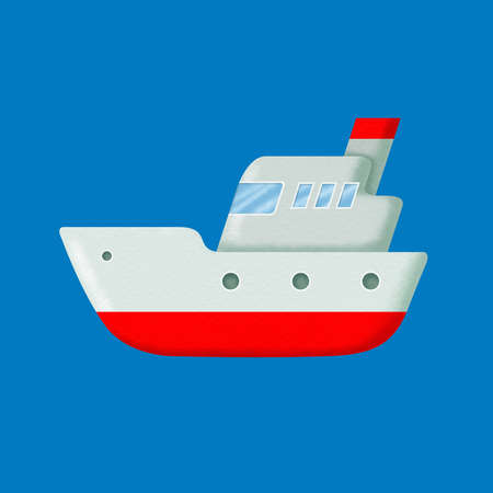 Illustration of a child's toy boat on a blue backgroundの写真素材