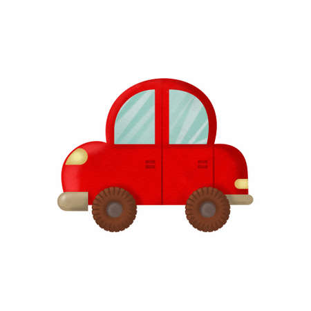 Illustration of a toy red car on a white backgroundの写真素材