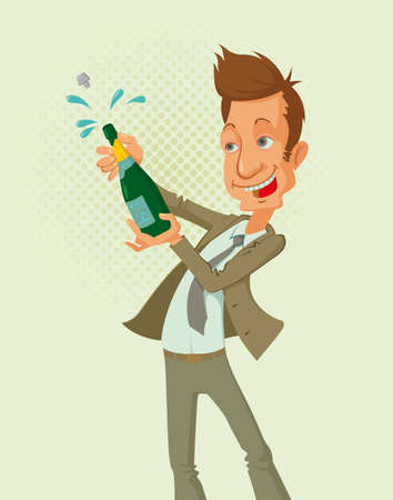 smiling successful man opening a bottle of champagneのイラスト素材